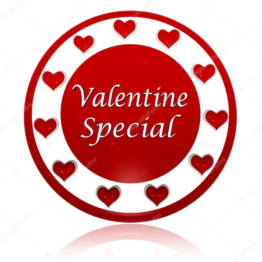 Valentine special red circle banner with hearts symbols