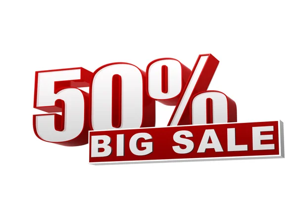 50 percentages big sale red white banner - letters and block — Stock Photo, Image