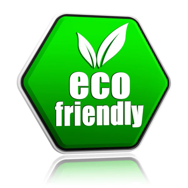 Eco friendly con cartello foglia in bottone verde — Foto Stock