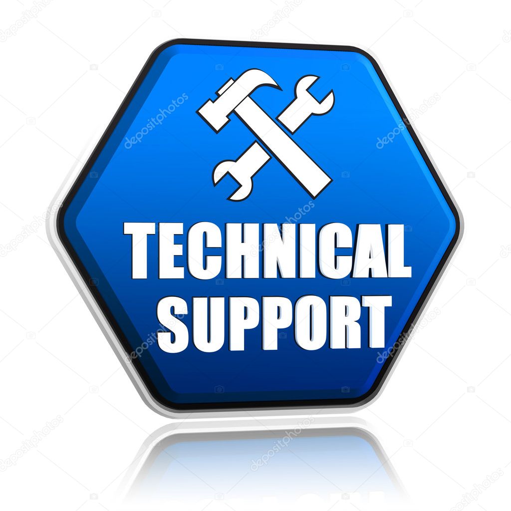 Technical support and tools sign in hexagon button Stock Photo by