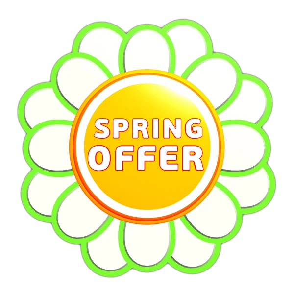 Frühling Angebot grüne orange Blume Etikett — Stockfoto