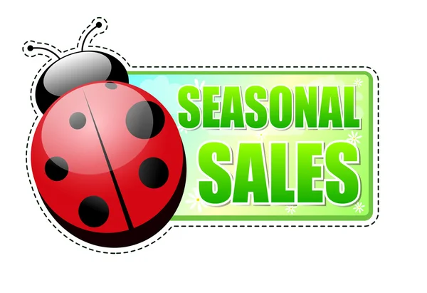 Seasonal sales green spring label with ladybird — Stock Photo, Image