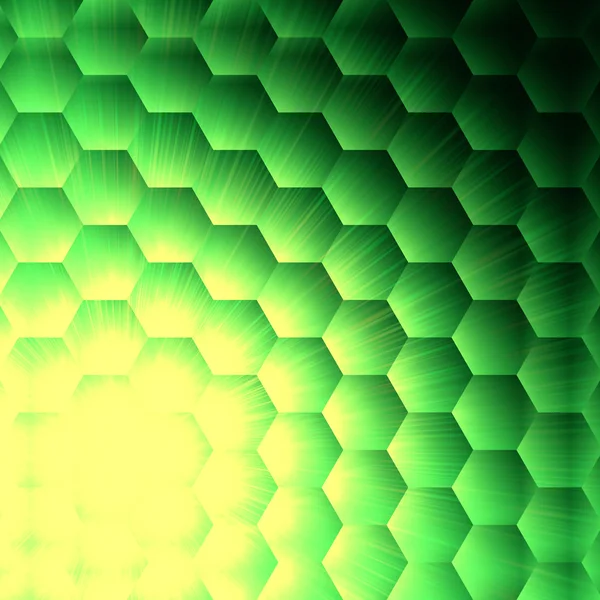 Luces amarillas abstractas en fondo hexagones verdes —  Fotos de Stock