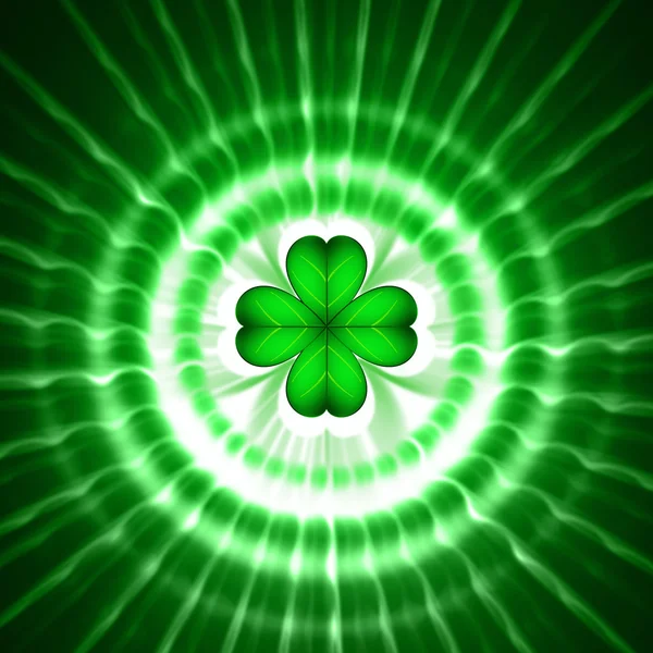 Grünes Shamrock im Kreis mit Strahlen — Stockfoto