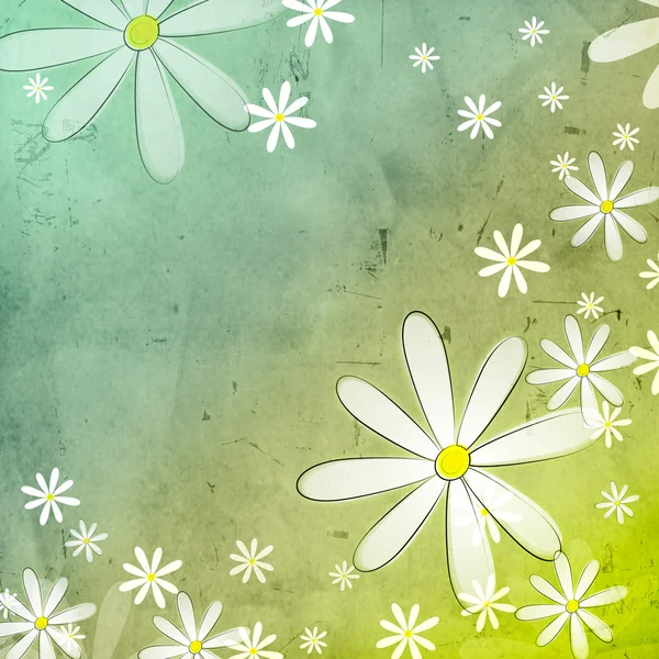 White flowers in blue green old paper background — Stock Photo, Image