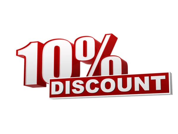 10 percentages discount red white banner - letters and block — Stock Photo, Image