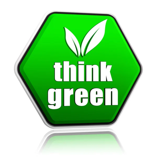 Denken grün mit Blattzeichen in grünem Knopf — Stockfoto