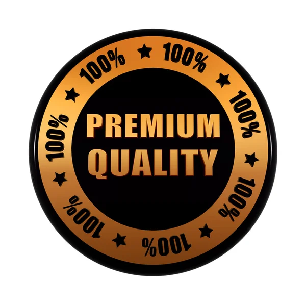 Calidad premium 100 porcentajes en etiqueta de círculo negro dorado —  Fotos de Stock