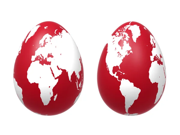 Dva 3d svět vejce v červené barvě — Stock fotografie