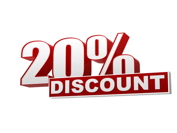 20 percentages discount red white banner - letters and block — Stock Photo, Image