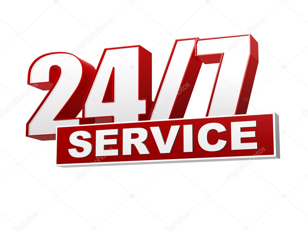 24 7 service red white banner - letters and block