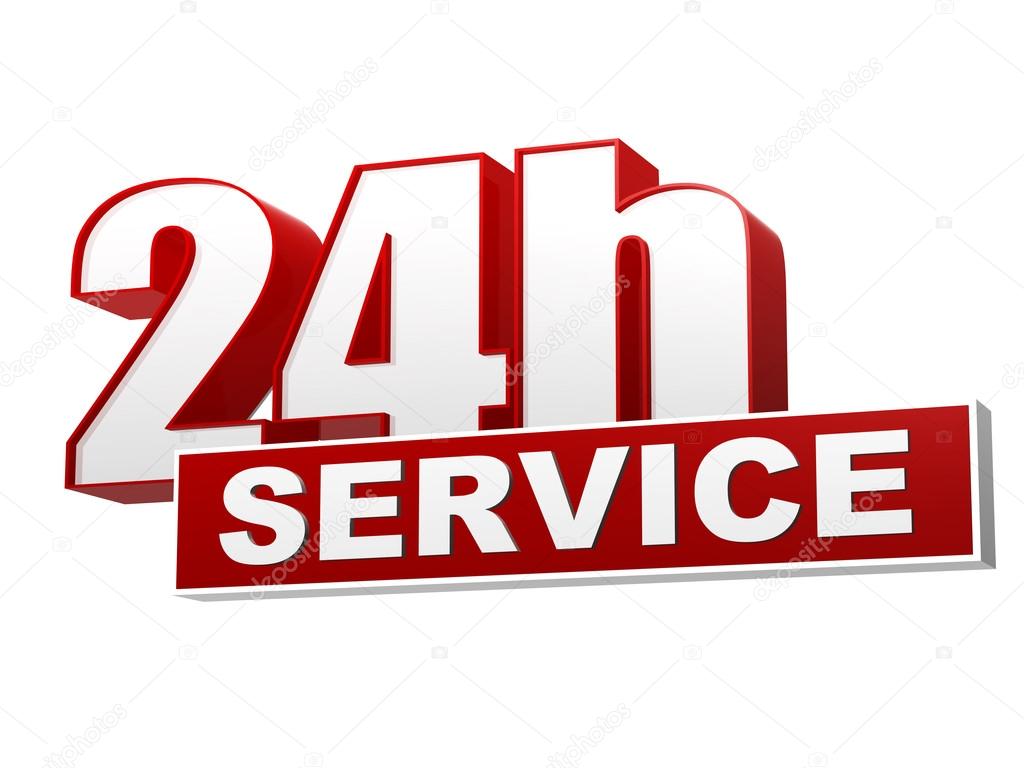 24h service red white banner - letters and block