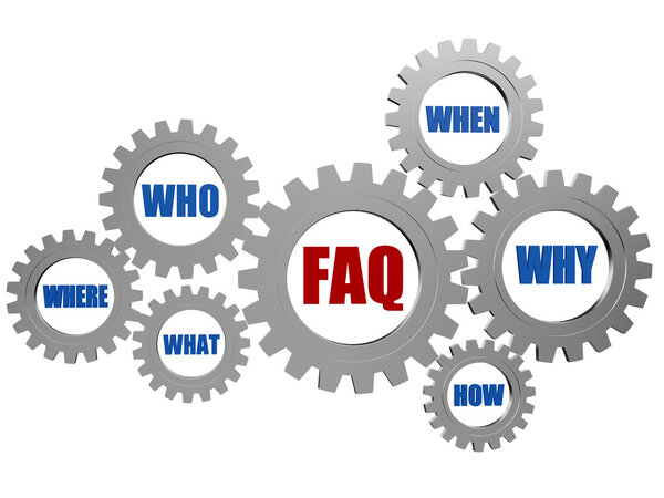 FAQ and question words in gearwheels
