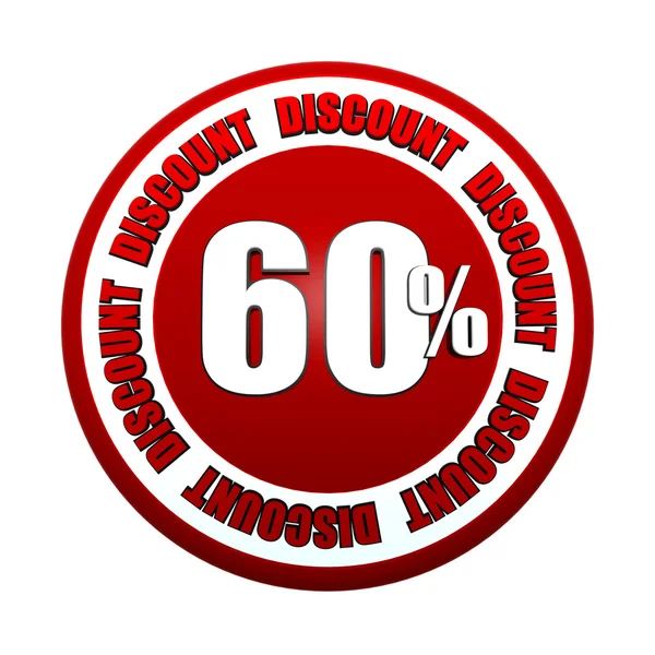 60 percentages discount 3d red circle label — Stock Photo, Image