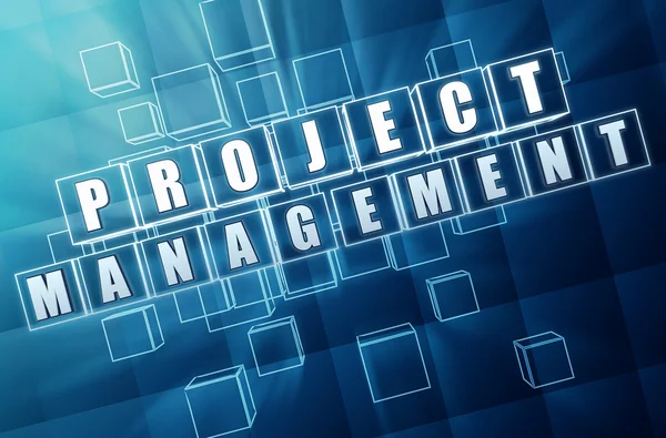 Projectmanagement in blauw glas kubussen — Stockfoto