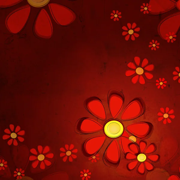 Red flowers over old paper background — Stock Photo, Image