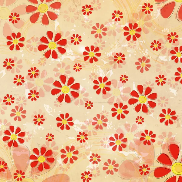 Vintage red flowers over old paper background — Stock Photo, Image