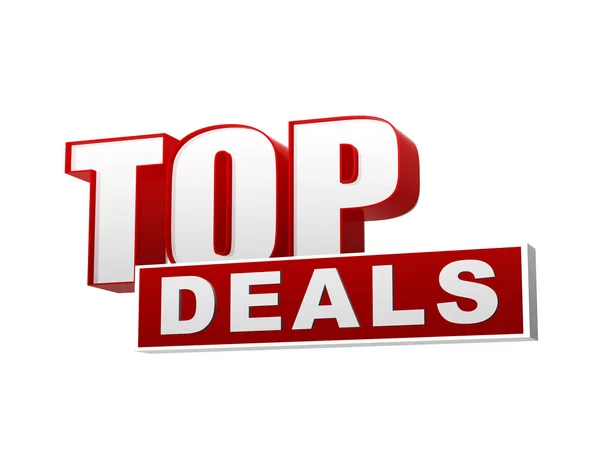 Top deals van rode witte banner - letters en blok — Stockfoto