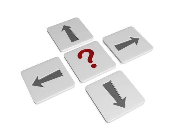 Question-mark sign with arrows in different directions — Stock Photo, Image