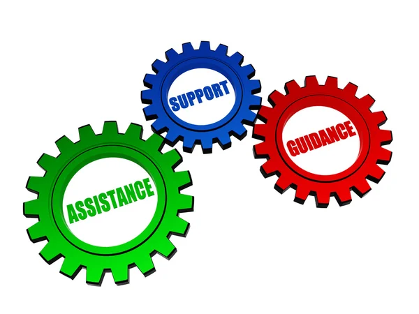 Assistance, support, guidance in color gearwheels — Stock Photo, Image