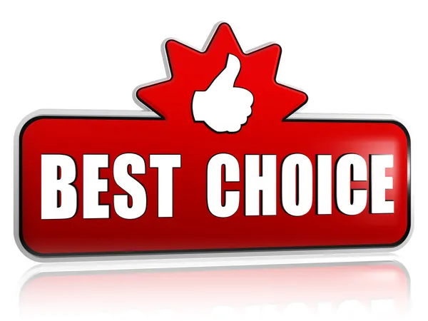 Best choice and thumb up sign in 3d red banner with star — стоковое фото