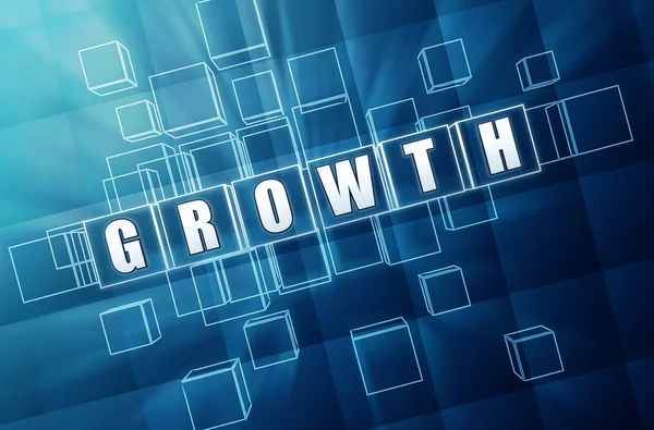 Růst v modré skleněné kostky — Stock fotografie