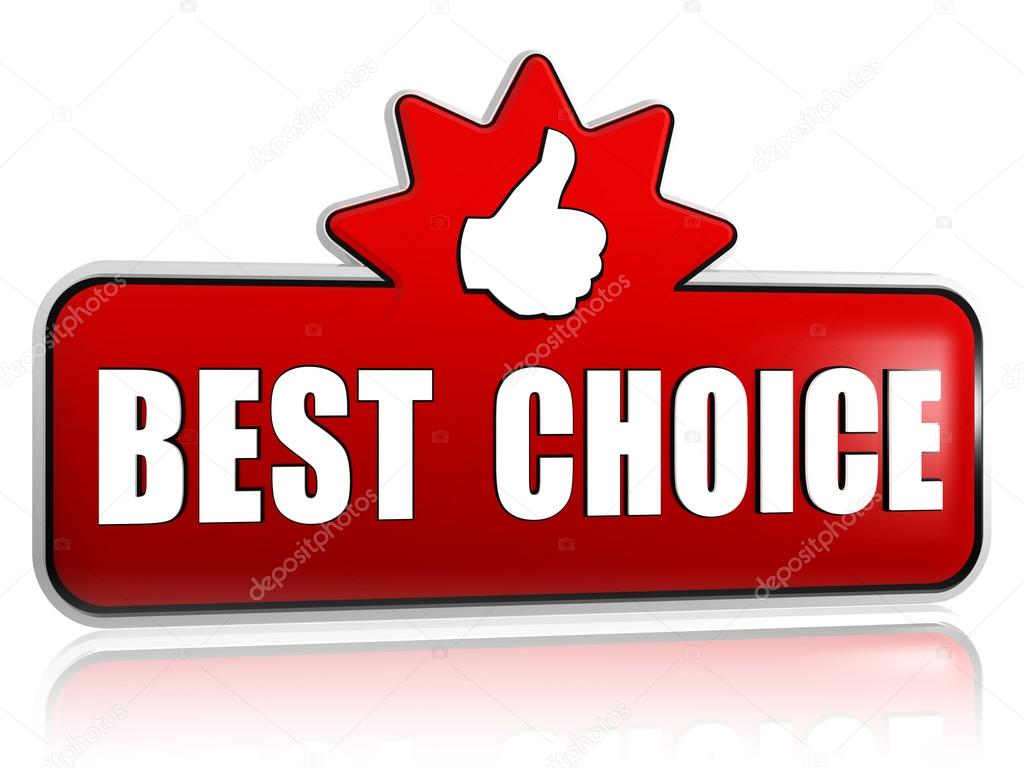 best choice and thumb up sign in 3d red banner with star
