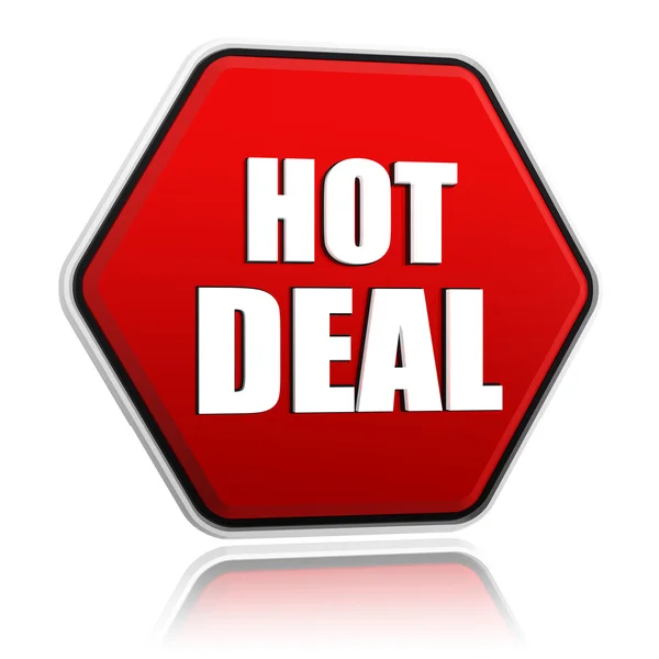 Hot deal in red hexagon banner — Stock Photo, Image