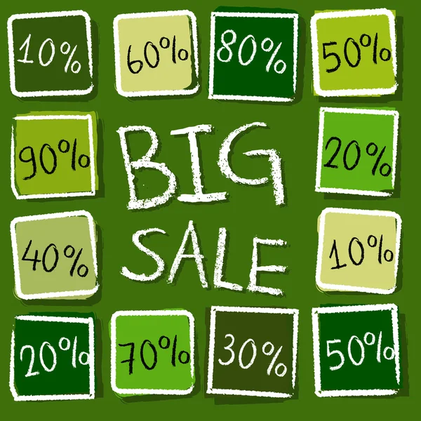 Großer Verkauf und Prozentsatz in Quadraten - Retro-grünes Etikett — Stockfoto