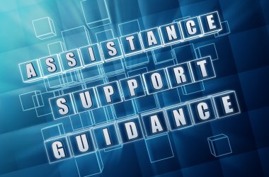 assistance, support, guidance in blue glass cubes clipart