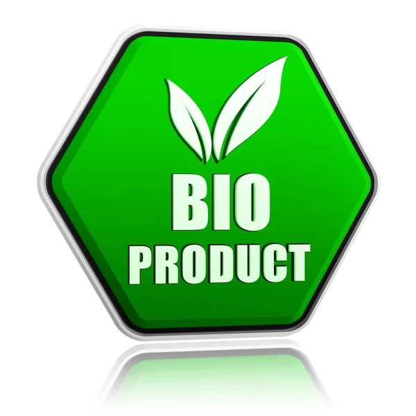 Bio product met blad ondertekenen in groene knop — Stockfoto