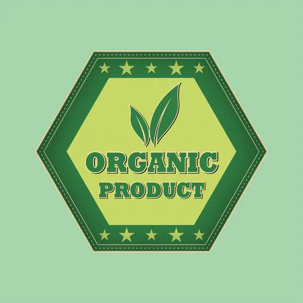 Producto orgánico y signo de hoja - etiqueta verde retro — Foto de Stock