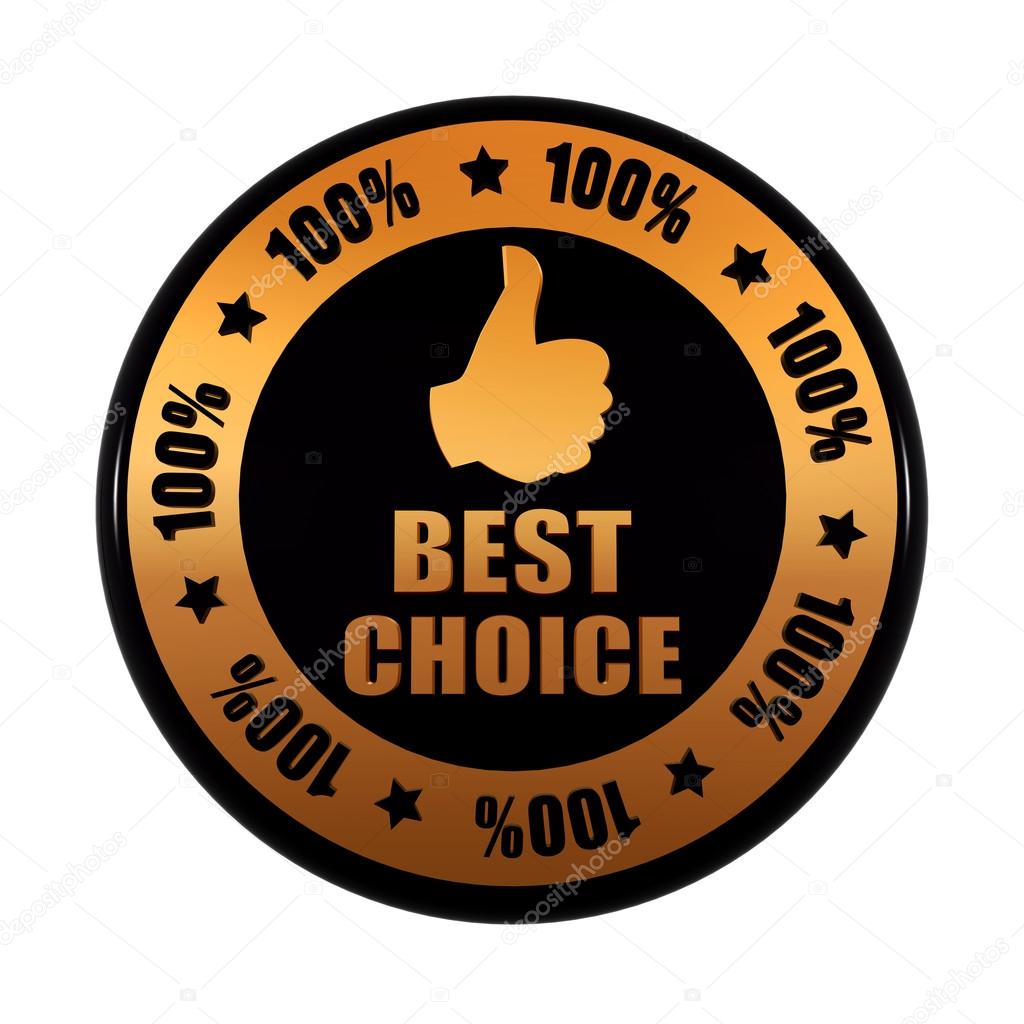 best choice 100 percentages and thumb up sign in golden black ci