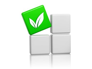 yaprak işareti gri kutular üzerinde yeşil bir küp