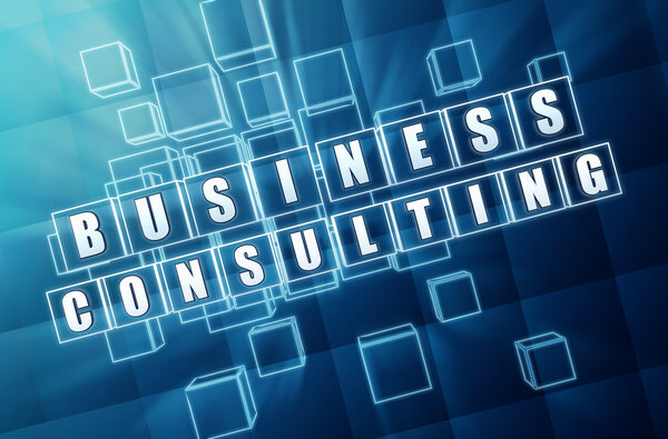 business consulting in blue glass cubes