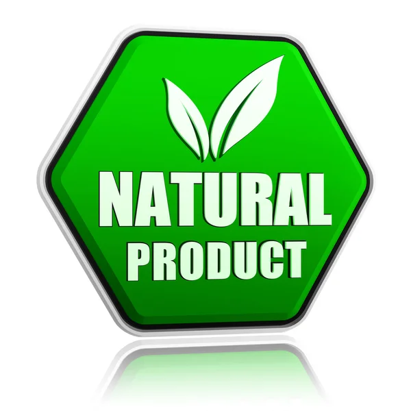 Producto natural con signo de hoja en botón verde — Foto de Stock