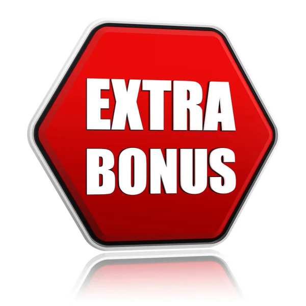 Extra bonus in red hexagon banner — Stock Photo, Image