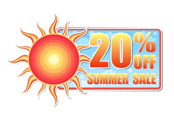 20 percentages off summer sale in label with sun — Stock Photo, Image