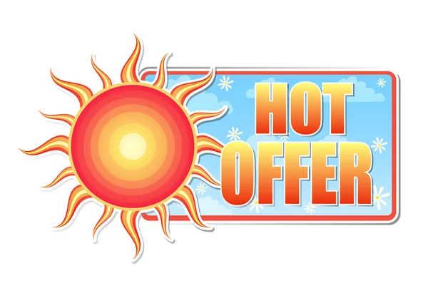Hot offer in label with sun — Stock Photo, Image