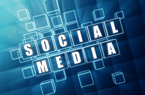 Szociális média a kocka kék üveg — Stock Fotó