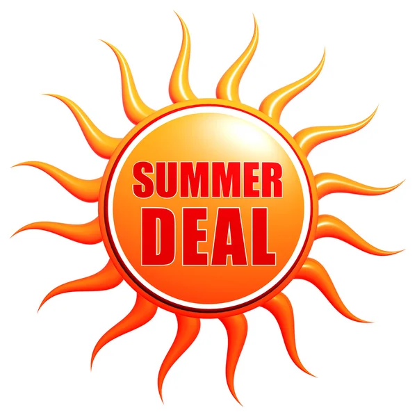 Летняя сделка на ярлыке 3d sun — стоковое фото