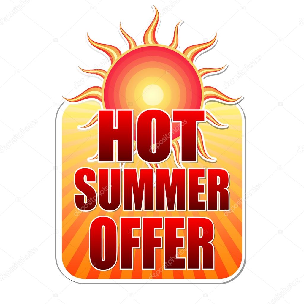 Hot summer offer in label with sun