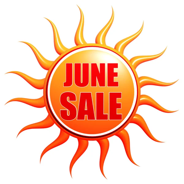 Junho venda em 3d sol etiqueta — Fotografia de Stock