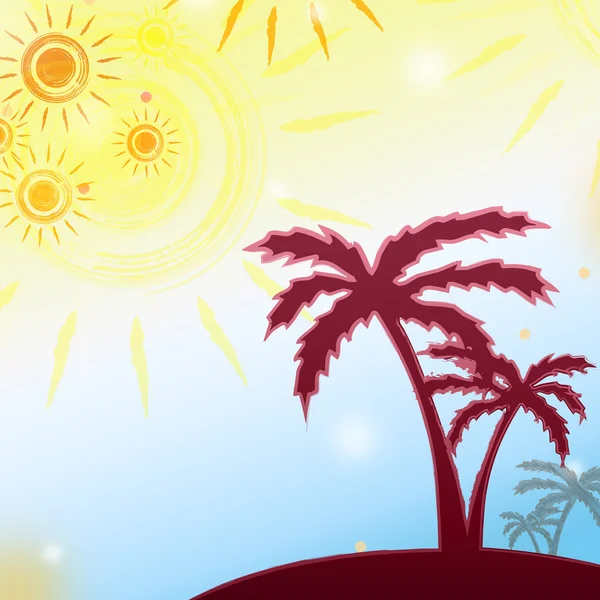 Summer background with yellow suns and brown palms — Stock Photo, Image