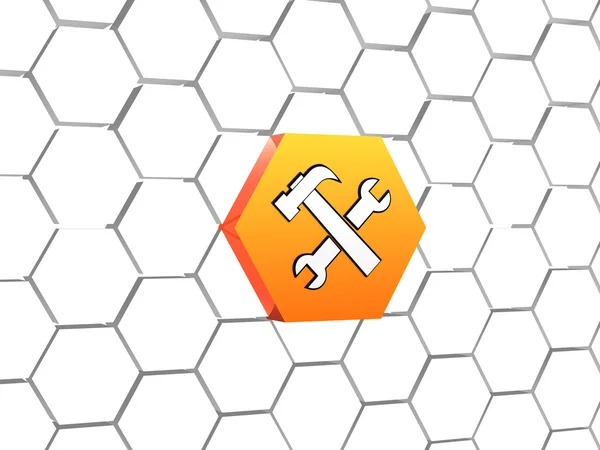 Señal de herramientas en hexágono naranja —  Fotos de Stock