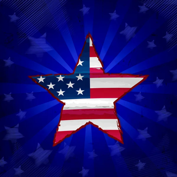 USA vlag bij het opstellen van star over blauwe stralen — Stockfoto