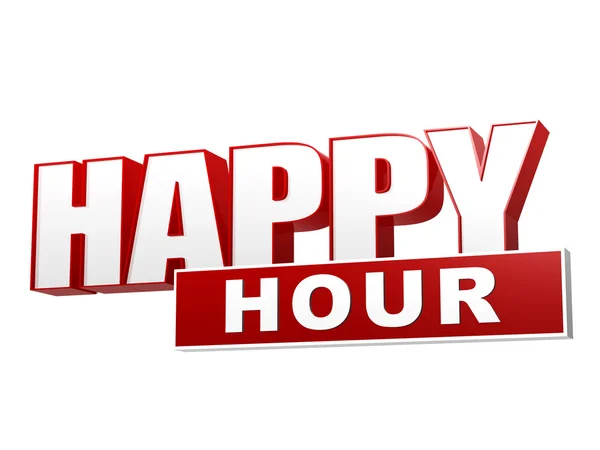 Happy hour red white banner - letters and block — Stock Photo, Image