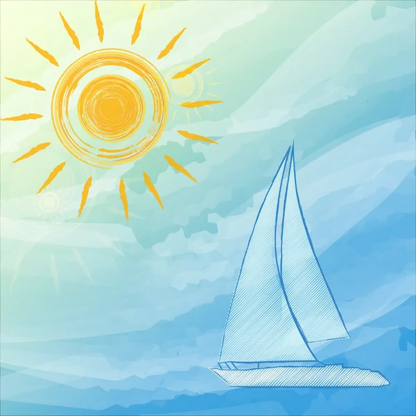 Fundo de verão azul com sóis e barco — Fotografia de Stock