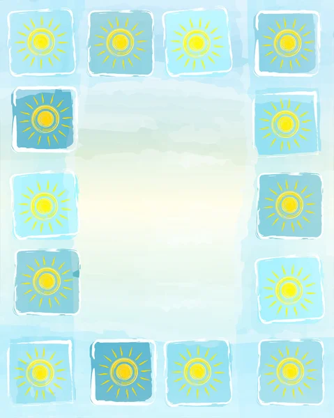 Summer frame background with yellow suns in squares — Stock Photo, Image