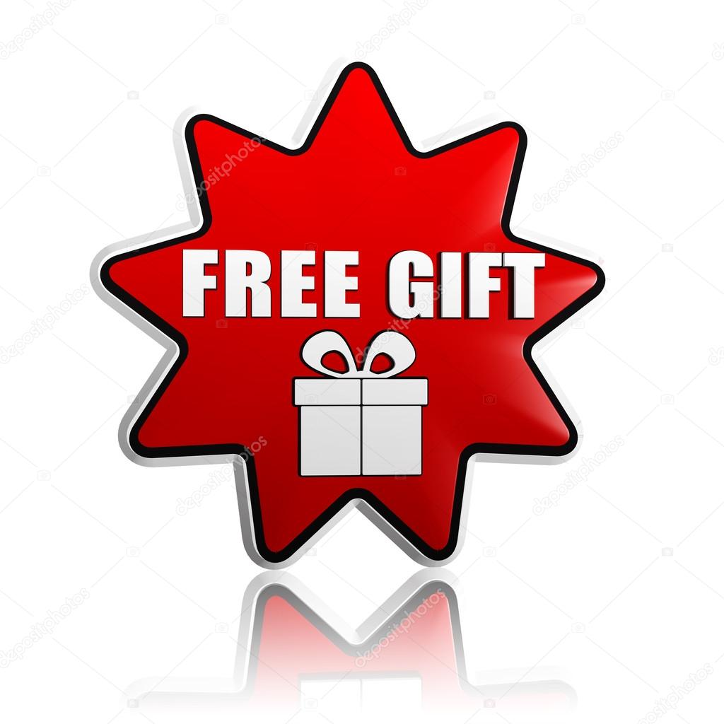 Free gift with present box symbol in red star banner